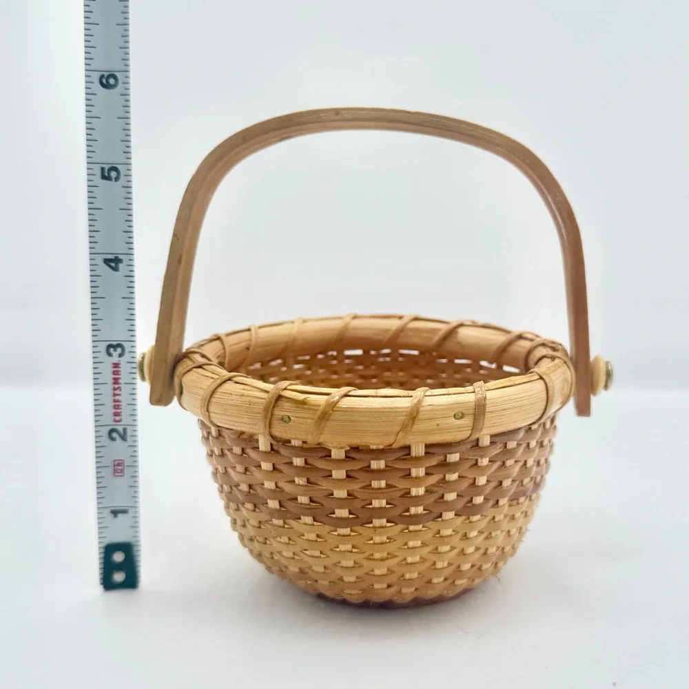 Vintage Nantucket Style Mini Basket Woven Rattan Bentwood Handle 4.5